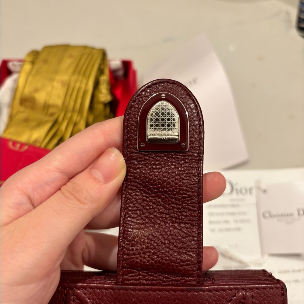 DIOR Authentic Burgundy Calfskin Leather Diorama Gusset Card Holder - Picture 11 of 17